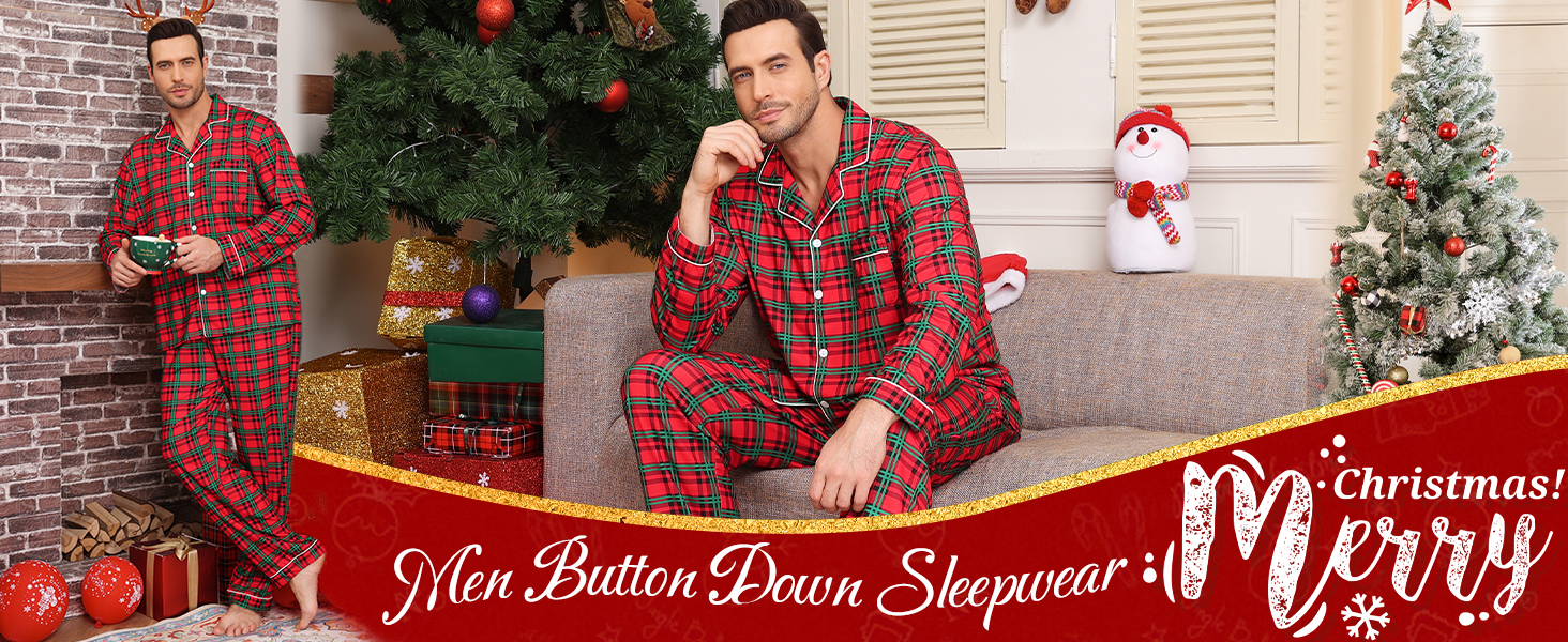mens pajamas set red plaid pajamas for men