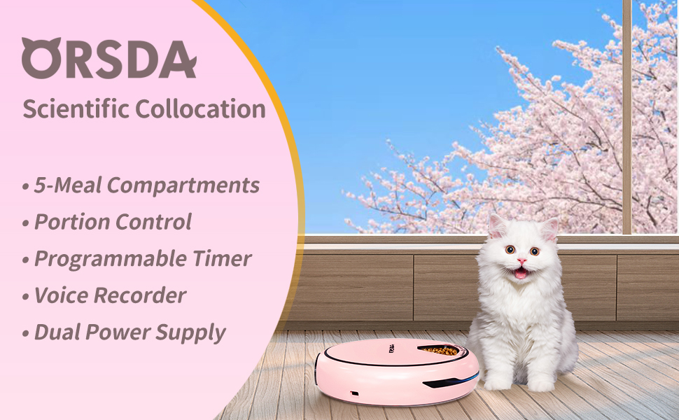 ORSDA Automatic Cat Feeder Wet Food 5Meal, Timed Wet Cat