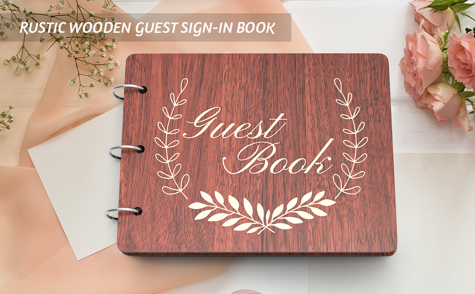 Rustic Wooden Guest Book with 2 Metallic Pens, Registry