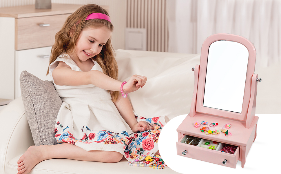 TIMLOG Jewelry Box with Makeup Mirror Ornaments Storage Box