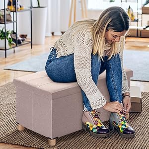 Folding Storage Ottoman with Feet