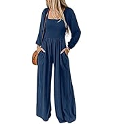 Dokotoo Women's Casual Loose Overalls Jumpsuits One Piece Long Sleeve Wide Leg Long Pant Rompers ...