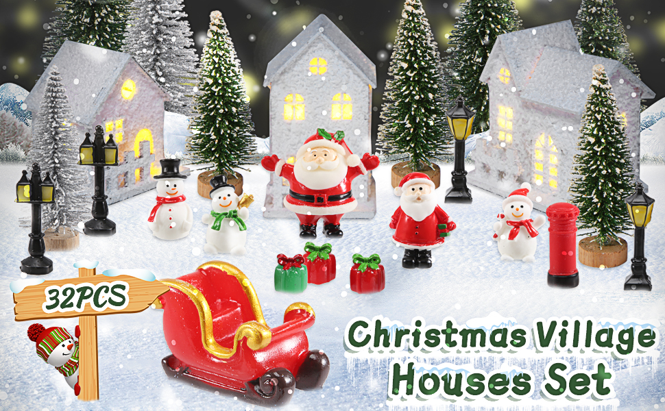 Kopinma 32Pcs Christmas Town Village Sets 6Pcs LED