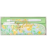 Lilly Pulitzer Metal Pen and Zipper Pouch Set, Black Ink Pen with Vegan Leather Pen Case (Make Le...