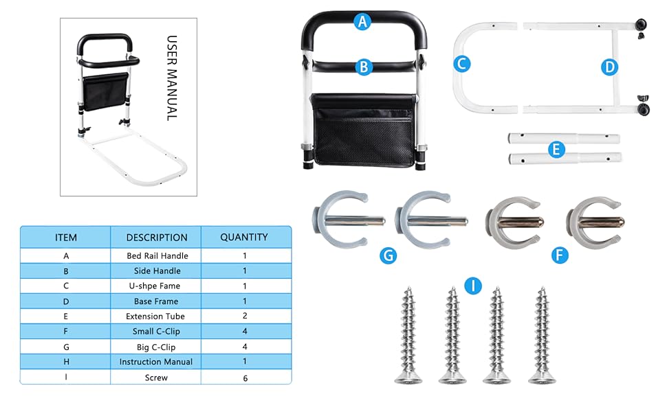 Bed Rails for Elderly Adults Safety Assist Handlebar for Beds with Storage Bag,Bed