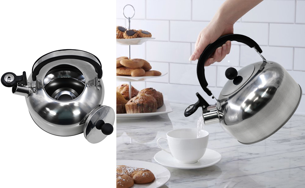 2 L Stainless Steel Whistling Camping Kettle Cordless Gas Hob Kitchen