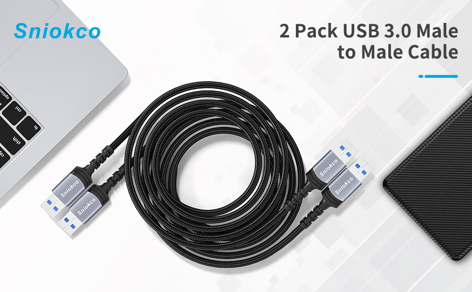 Sniokco 2 Pack USB A to USB A 3.0 Cable (2M+2M), USB to USB Cable