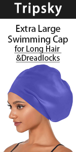 Extra Large Swim Cap for Women Men for Long Hair, Thick Curly Hair & Dreadlocks-purple blue