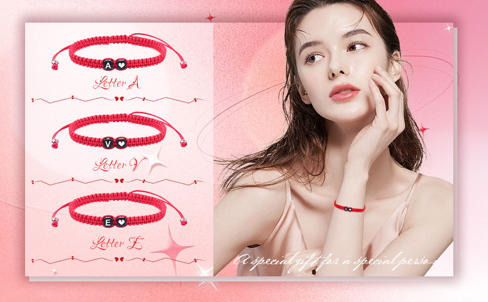 Initial Bracelets for Women, AZ Bracelets Handmade Red