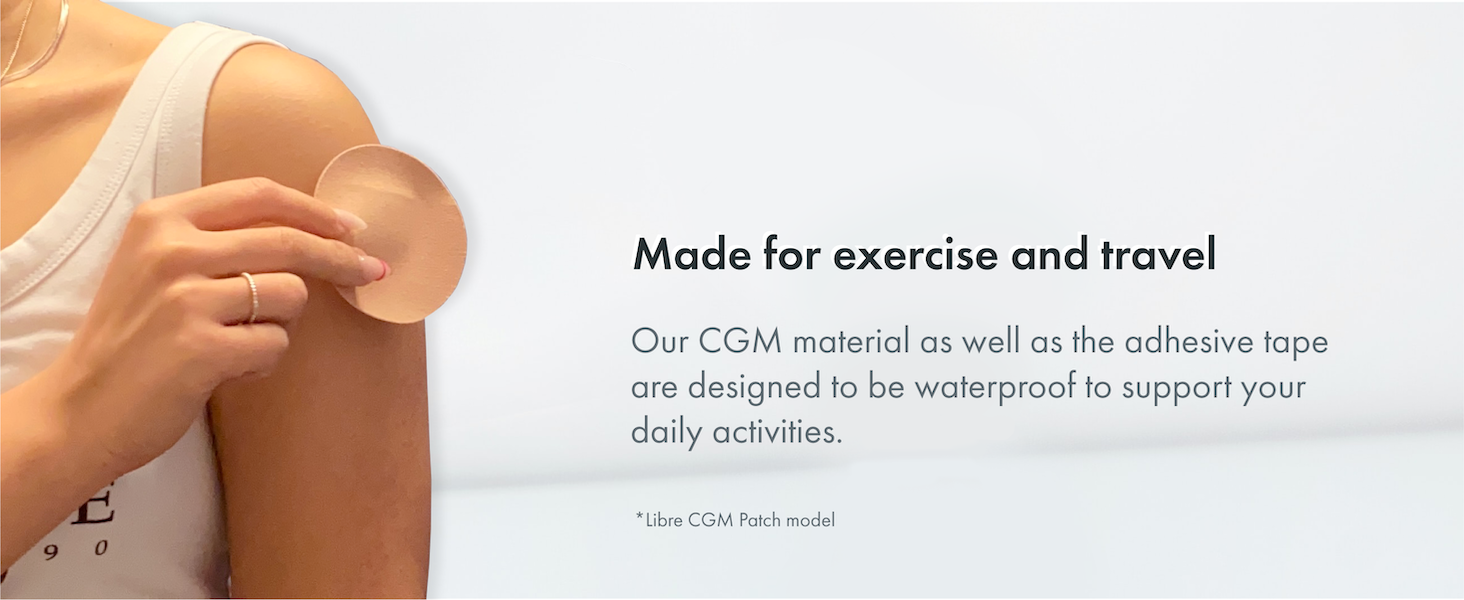 cgm patches made for exercise and travel. Designed to be waterproof and sweat resistant.