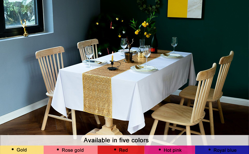 HELERKOL Gold Sequin Table Runner 12x72 inch Glitter Table