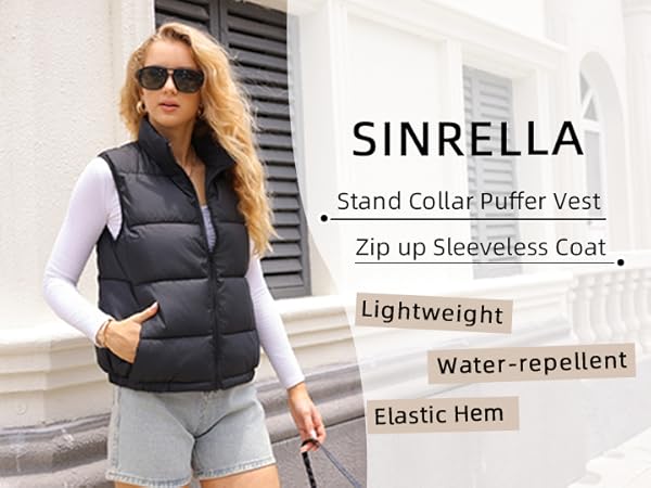 Sinrella Women's Puffer Vest - Lightweight, Water Repellent