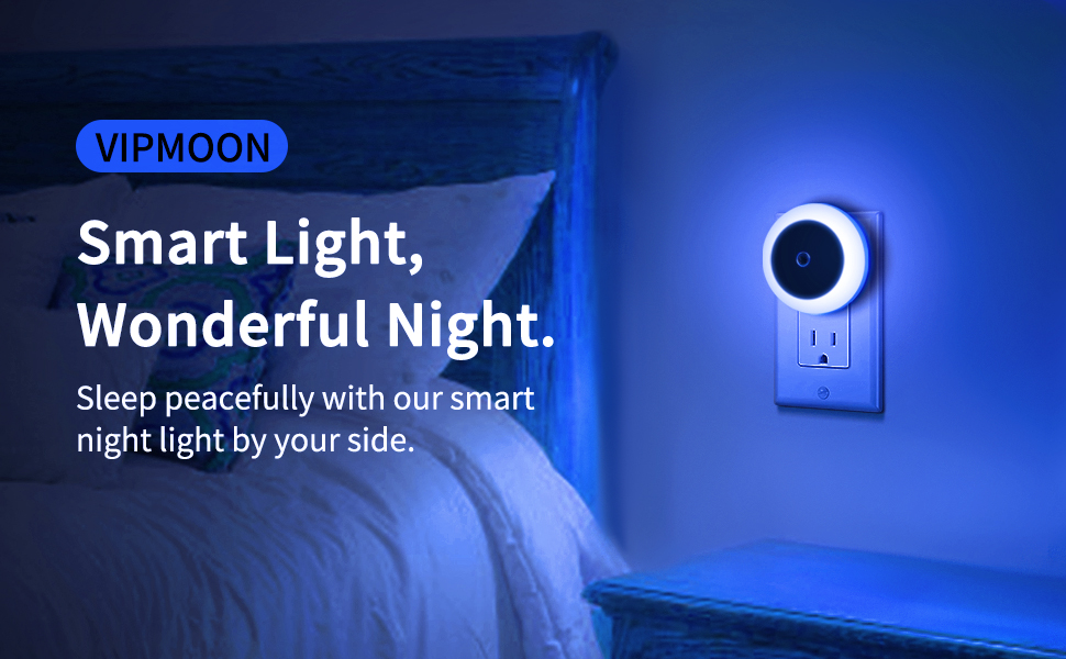 VIPMOON 𝟲 𝑷𝒂𝒄𝒌 Plug in Night Lights for Wall, LED Blue Nightlights with
