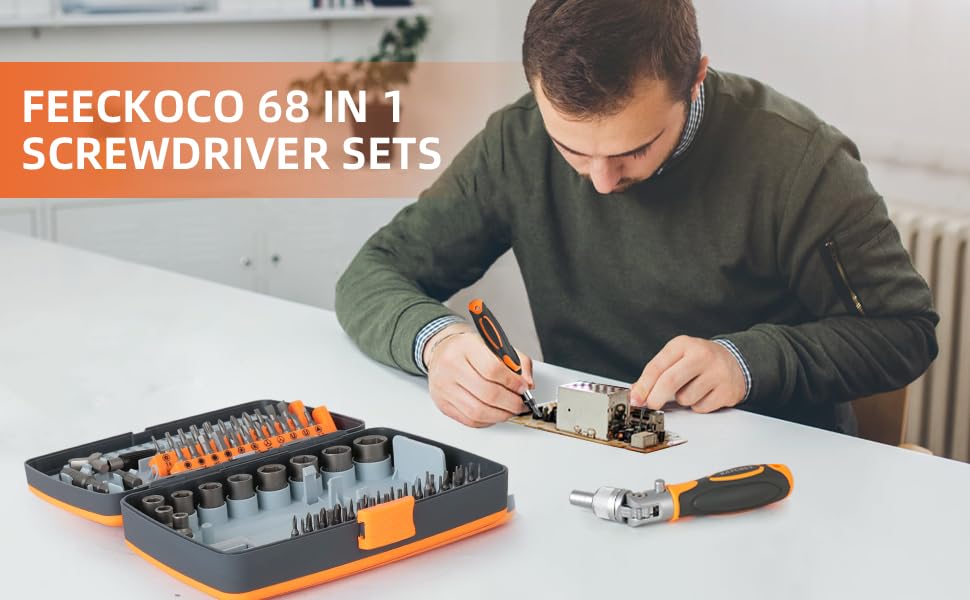 Ratcheting Screwdriver Set 68 in 1 CRV Steel Precision Bits Set