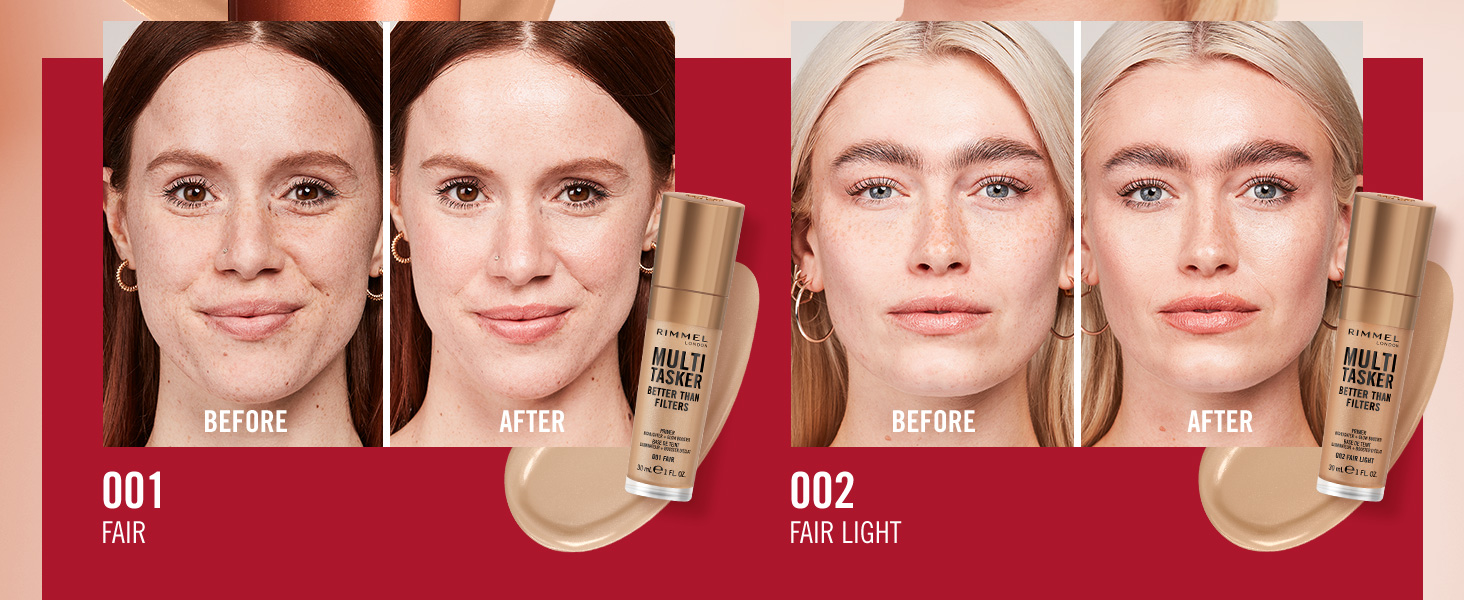 Rimmel Multi Tasker Better Than Filters, 3 in 1 skin primer, glow booster, and highlighter for a