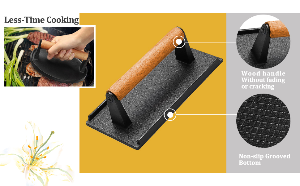 LIONSOUL 2Pcs Smash Burger Press, 7" Round and 8.26"X4.33" Rectangle with Wood