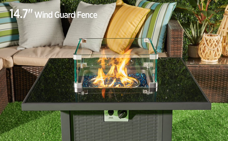 Topeakmart Outdoor Square Fire Pit Glass Wind Guard Clear