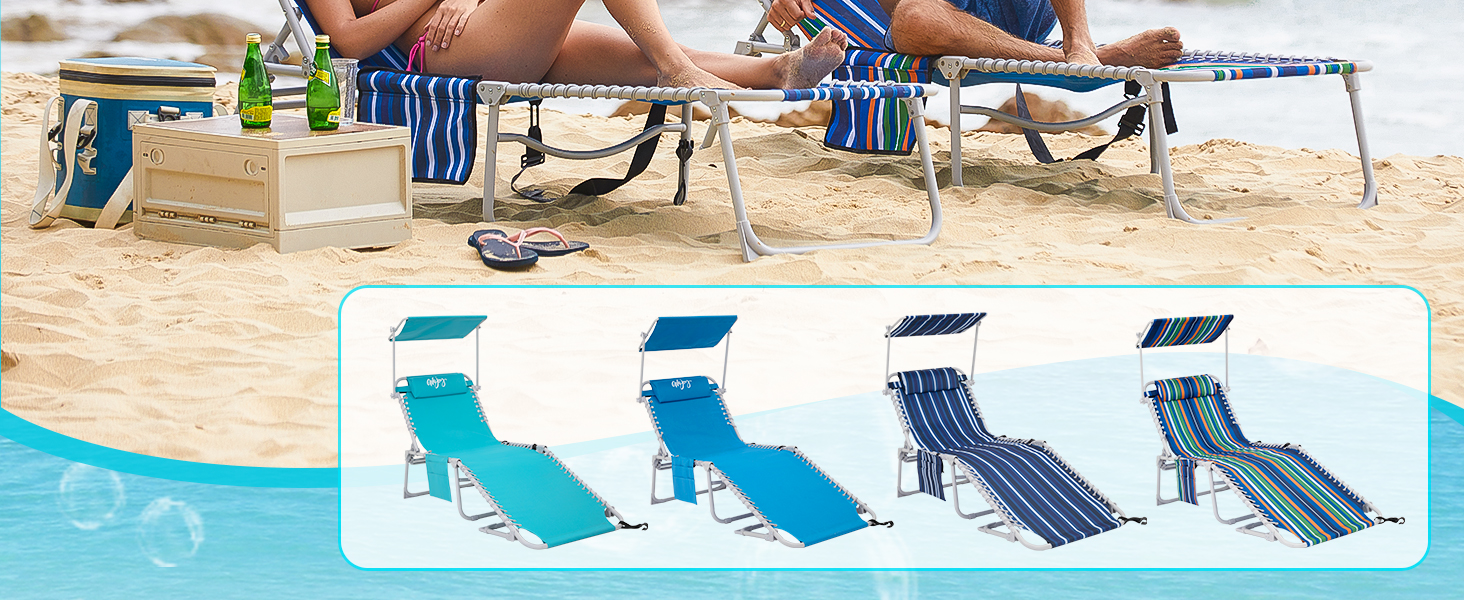 #WEJOY Folding Chaise Lounge Chairs with Adjustable Back and Canopy Shade