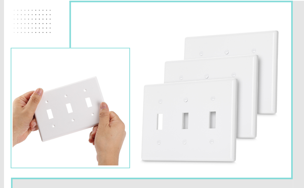 Bates Triple Light Switch Wall Plate, 3 Pack, White, Triple Light