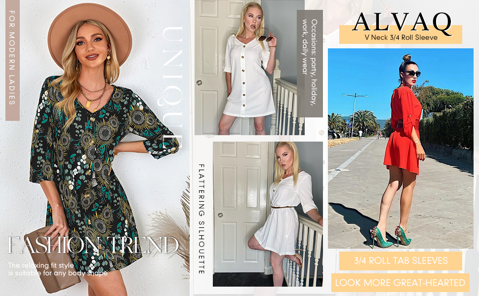 V Neck 3/4 Roll Sleeve