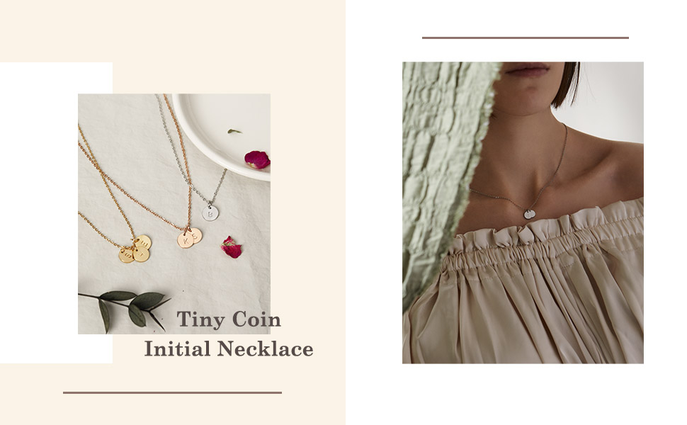 personalized engraved tiny coin initial necklace silver gold rose gold