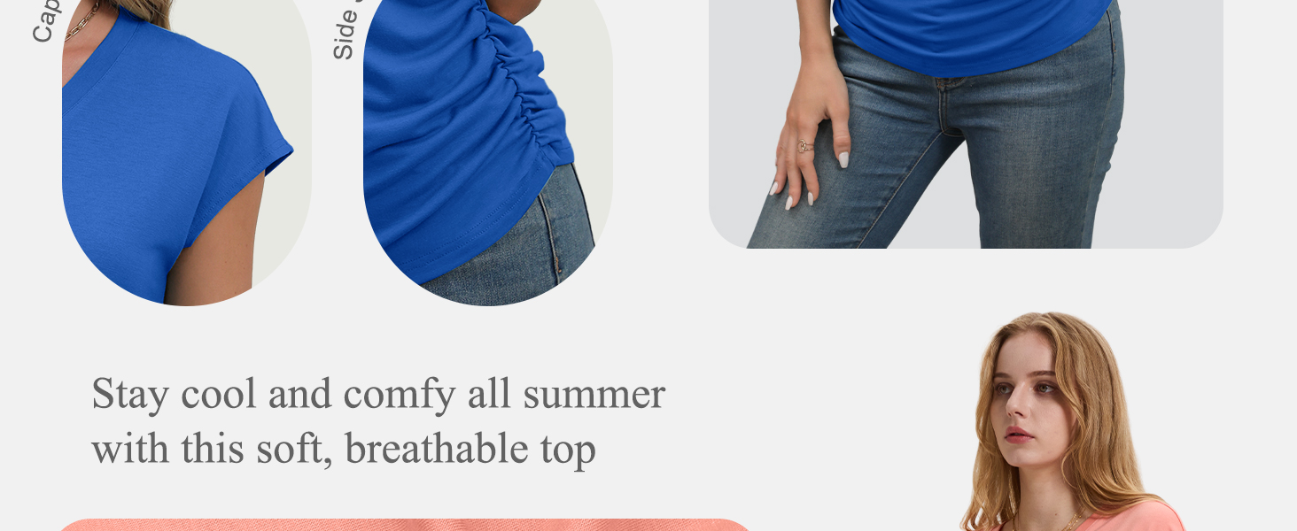 WIHOLL T Shirts for Women V Neck Summer Tops Cap Sleeve Basic Tshirts Loose Fit Casual Tees WTS9175