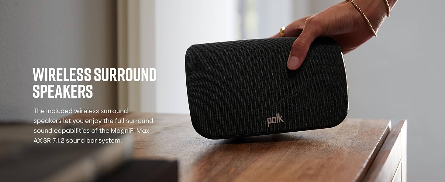 Polk Audio MagniFi Max AX SR 7.1.2 Channel Sound Bar with Wireless 10" Subwoofer & SR2 Surround Speakers for Smart TV, Dolby Atmos and DTS:X, Polk's Patented VoiceAdjust & SDA Technologies, Black