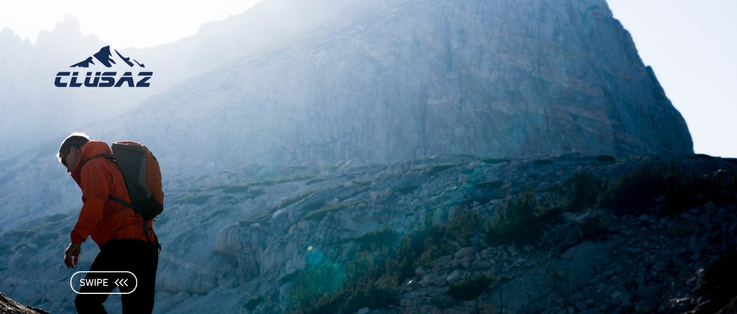 CLUSAZ Logo con un uomo e uno sfondo di montagna