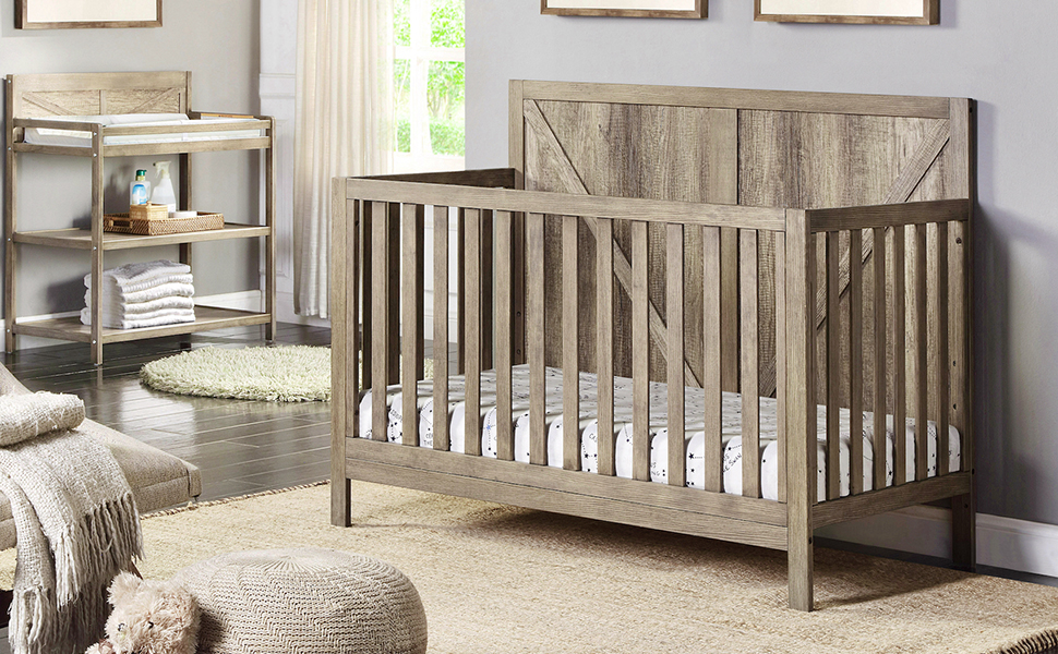 Pvillez Convertible Crib, 4in1 Convertible Crib, Farmhouse Style Baby Crib