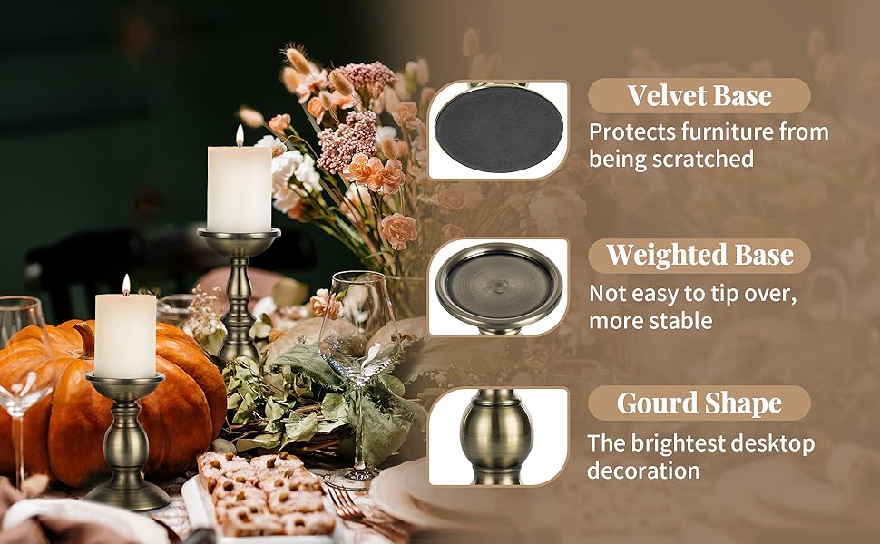 Bronze 2 Pcs Iron Pillar Candle Holders, Most Ideal for 3