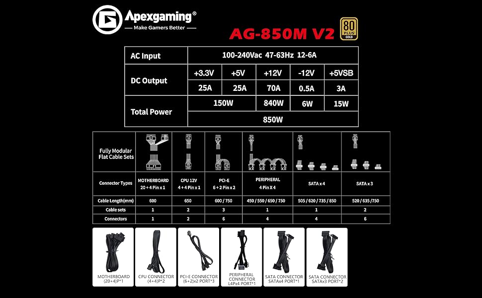 550w bronze apexgaming 750W 850W 80Plus gold  gaming psu, power supply ag-750m ag-850m ap-550ti