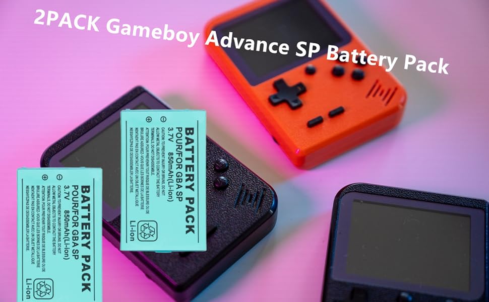 2 Pack 850 mAh Rechargeable Lithiumion Battery , Gameboy Advance SP Battery Pack