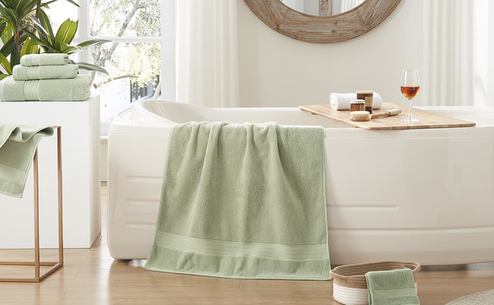 COZYART Sage Green Bath Towels Set for Bathroom Turkish Cotton Thick Soft Absorbent Durable 650