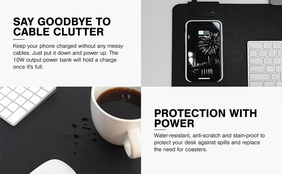 KeySmart TaskPad Wireless Charging Desk Pad for Computer, Laptop