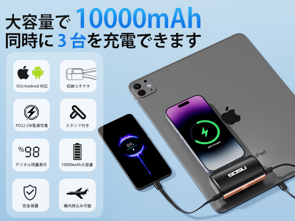 Amazon | モバイルバッテリー 小型 大容量 10000mAh PD22.5W