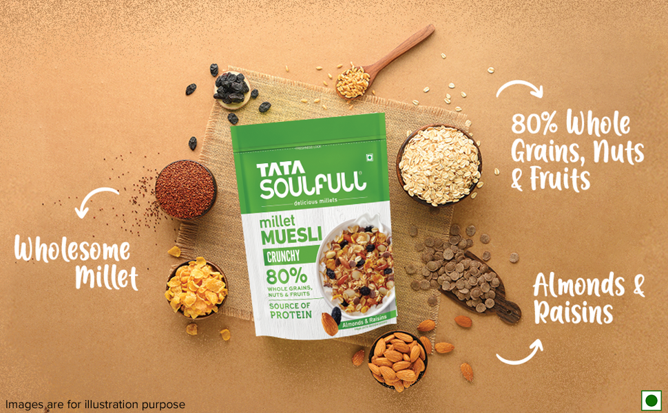 Tata Soulfull Crunchy Millet Muesli, Contains Wholegrains, Nuts