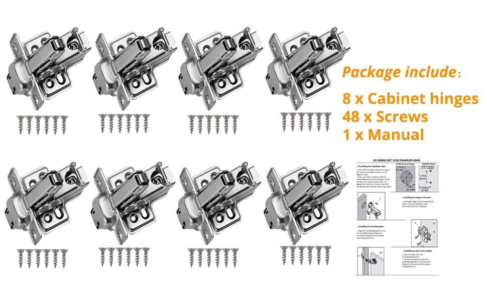 8 PCS Soft Close Kitchen Hinges, Kamtop 165 Degree Full Overlay