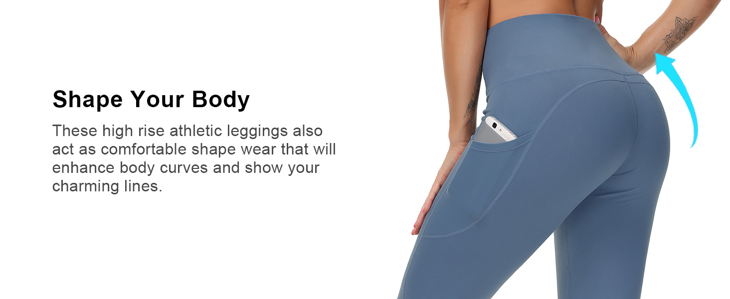 THE GYM PEOPLE Thick High Waist Yoga Pants with Pockets, Tummy Control Workout Running Yoga Leggings for Women 14 Women's Activewear Leggings