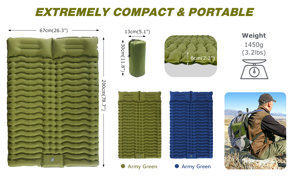 WEST TUNE Ultralight Camping Mattress 2 Person with Pillow