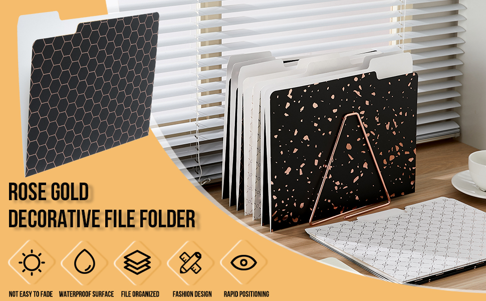 Y YOMA 12 Pack Rose Gold File Folders Letter Size Decorative File