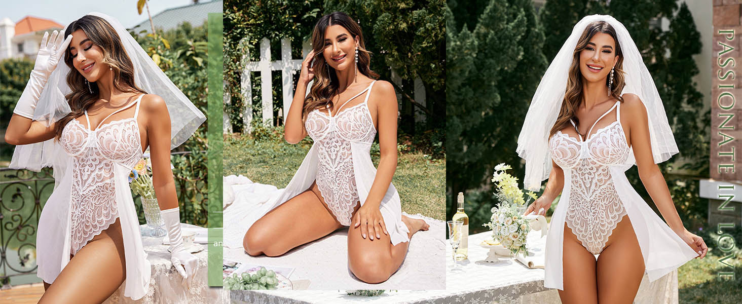 Bridal babydoll lingerie for women teddy chemise nightdress lace nightdress