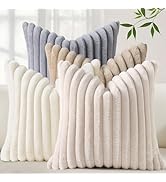 decorUhome Set of 4 Faux Fur Throw Pillow Covers 18x18 Inch Decorative Farmhouse Modern Soft Plus...
