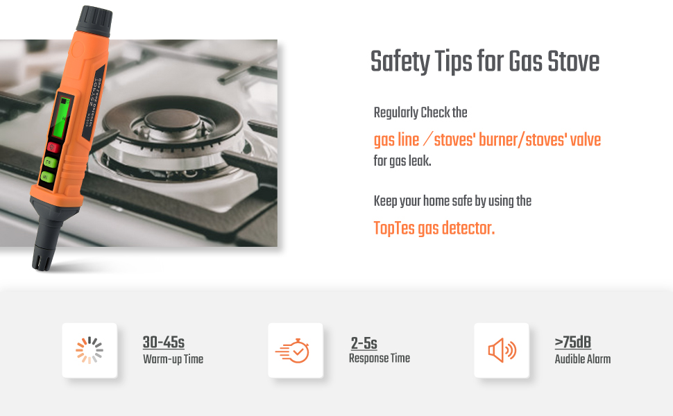 Natural Gas Detector, TOPTES PT210 Gas Leak Detector with 75dB Loud