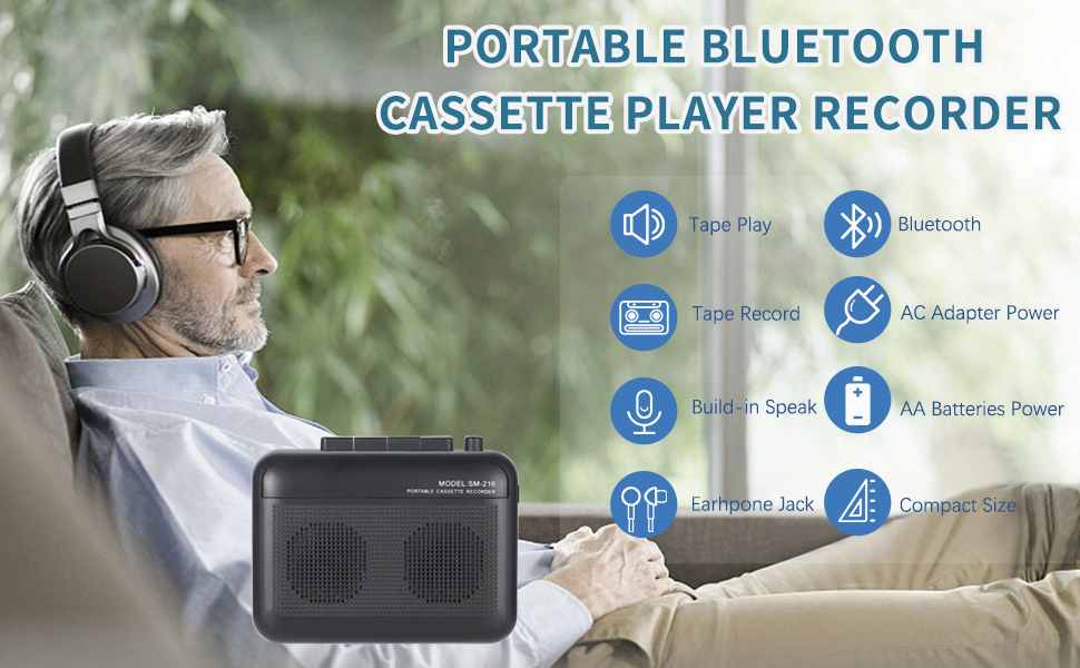 Portable Cassette Player Recorder with Bluetooth
