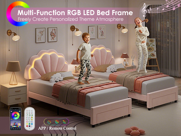 HIFIT Twin LED Bed Frame with Storage Drawers, Upholstered