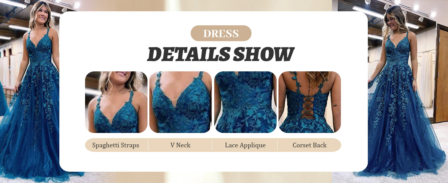 Lace Applique Prom Dresses for Women 2024 Ball Gown Long Sparkly Tulle Formal Evening Party Gowns