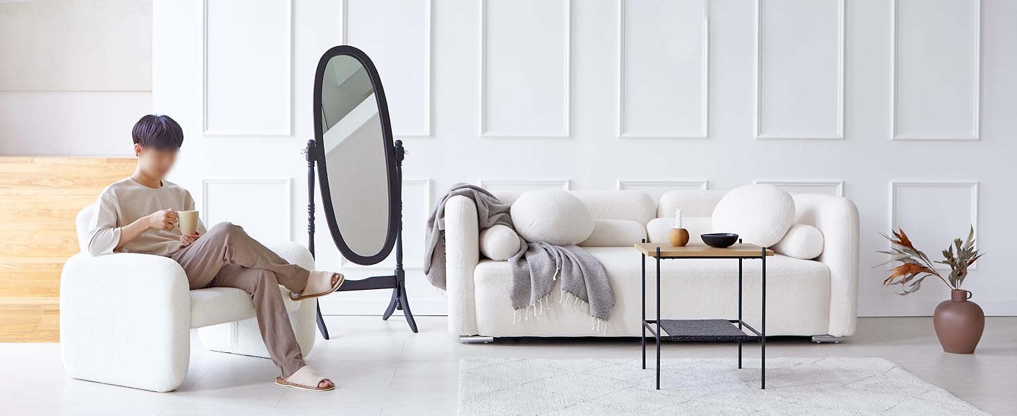 ashley antique full length oval arched tilting vanity bedroom standing wood wooden dressing mirror 