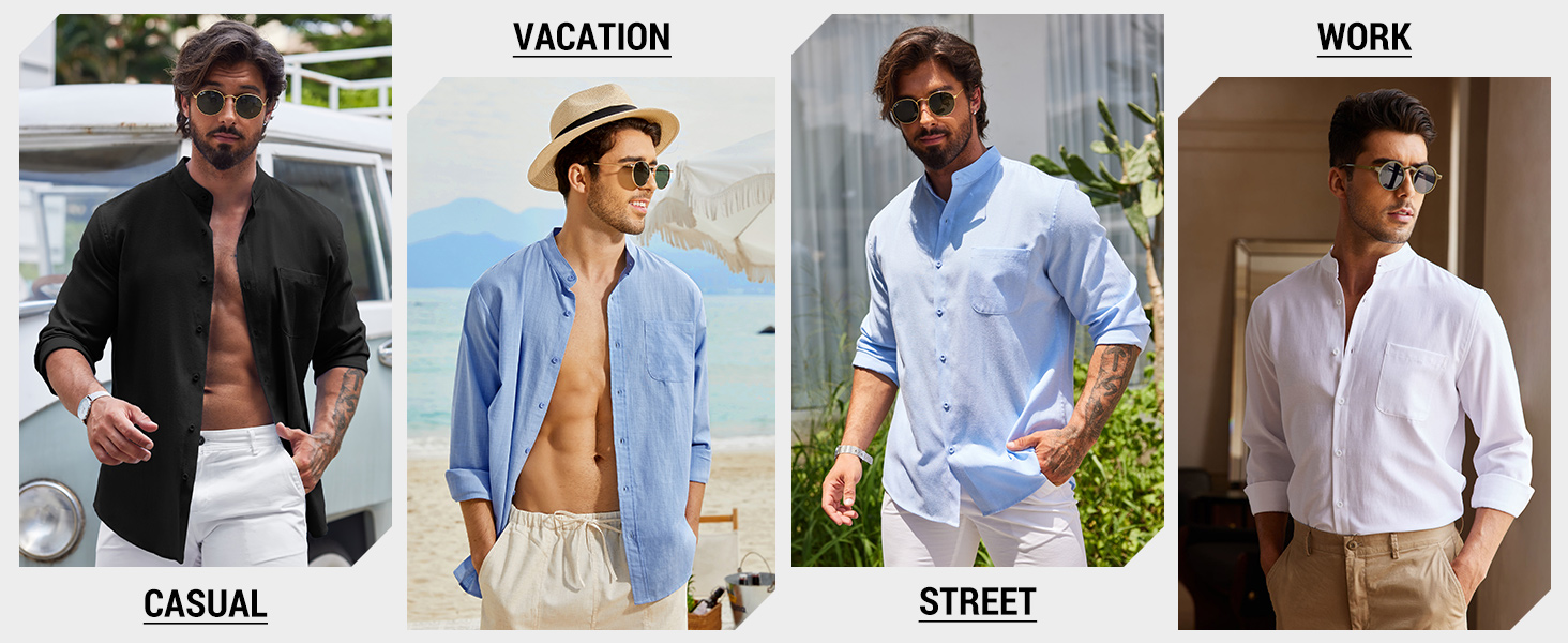 men band collar shirt