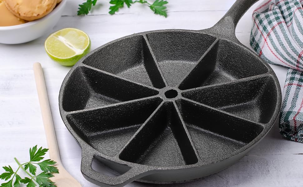 Cast Iron Wedge Pan, Round Corn Bread Skillet
