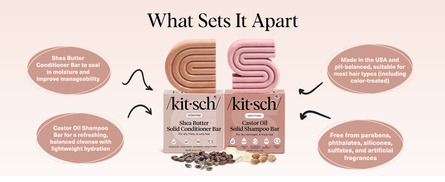 Kitsch Castor Oil Shampoo &amp;amp; Shea Butter Conditioner Bar – Shampoo and Conditioner Set